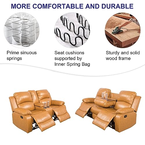 A Ainehome Recliner Sofa Set Living Room Manual Reclining Sofa Bonded Leather Loveseat Chair Sectional Couch for Living Room/Home (A-Ginger Leather, Sofa+Loveseat) - color: A-ginger Leather, size: Sofa+Loveseat