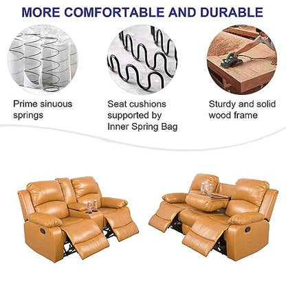 A Ainehome Recliner Sofa Set Living Room Manual Reclining Sofa Bonded Leather Loveseat Chair Sectional Couch for Living Room/Home (A-Ginger Leather, Sofa+Loveseat) - color: A-ginger Leather, size: Sofa+Loveseat
