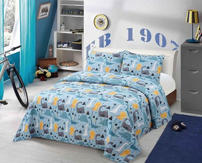 Kids Zone Collection Quilt Bedspread Set Kids/Teens Dinosaur Bedding Set, Blue and Yellow Prehistoric Theme Full/Queen New # Dino Aqua - color: Dino Aqua, Dinosaur, Palm Trees, size: Full/Queen