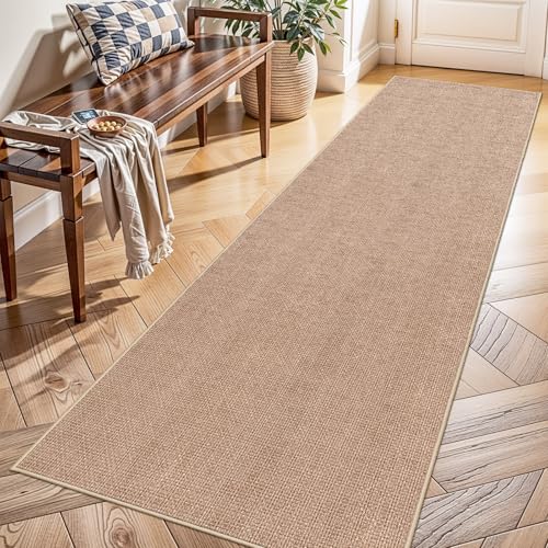 Jute 2x8 Runner Rug Hallway: Washable Faux Jute Non Slip Indoor Farmhouse | Durable Low Pile Carpet Secure Backing Narrow Floor Runners Entryway Kitchen Living Room Bedroom Textured Style (Beige,2x8) - color: Beige, size: 2' x 8' (Rectangular)