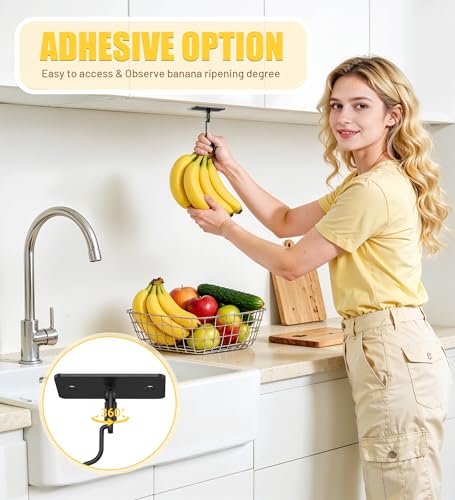 Banana Hook, Metal Banana Hanger Under Cabinet, Black, 1 Pcs | 2 Mount Options, 360° Rotatable, Magnetic Foldable, Compact Size, Suits for Fruits, Cups, Mugs, Utensils, Oven Mitts, Towels - color: Black