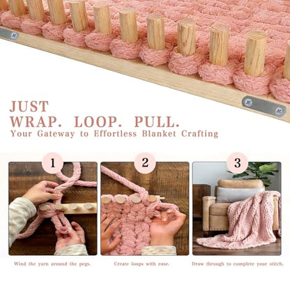 FRYTEPUYE Chunky Blanket Loom - Loom for DIY Throw Blankets, Adjustable Size Hand Knitting Yarn Chunky,No Needles Required,Beginner Friendly Yarn Craft (46Inch) - size: 46Inch