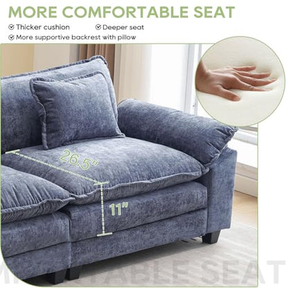 53" Modular Sectional Sofa, Comfy Single Sofa Deep Cloud Couch | Couches for Living Room, Modular Couch, Deep and Wide Seat, Chenille Sofa Sleeper with Throw Pillows, Blue - color: Blue, size: 53 Inch