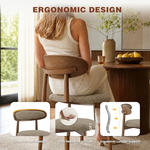 Wooden Dining Chairs Set of 2, Modern Fabric Upholstered Dining Room Chair, Kitchen Side Chairs, Farmhouse Dinner Chair with Curved Back for Kitchen, Camel - color: Camel, size: Set of 2