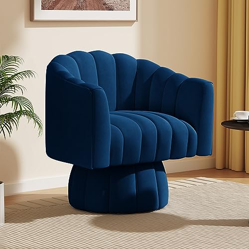 Dewhut Swivel Accent Chair, Barrel Accent Chair, Velvet, Navy | Velvet Upholstered Round Arm Chair with 360° Swivel Base, Mid Century Modern Living Room Chair, Easy Setup - color: Navy
