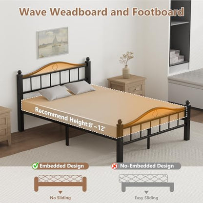 Metal Full Size Bed Frames with Headboard & Footboard | Noise-Free Design, 12“ Underbed Storage, Heavy Duty Metal, No Box Spring Needed, Tool-Free Assembly - color: Full -Black