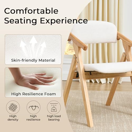 Folding Chairs with Padded Seats,Wooden Stackable Dining Chair,Easy to Store Foldable Dining Chairs for Kitchen, Living Room, Wedding Party Picnic (White) - color: White