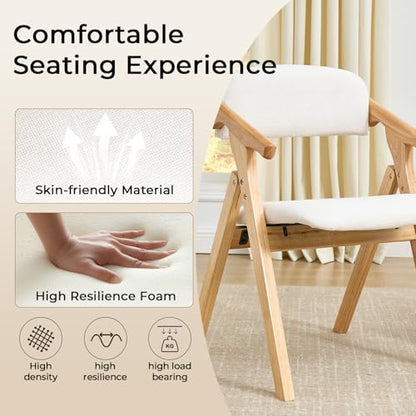 Folding Chairs with Padded Seats,Wooden Stackable Dining Chair,Easy to Store Foldable Dining Chairs for Kitchen, Living Room, Wedding Party Picnic (White) - color: White