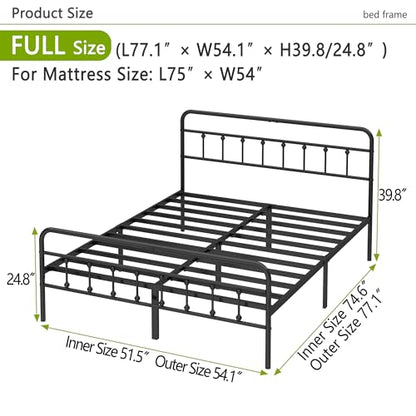 Kujielan Metal Bed Frame Full Size,Easy to Assemble,Black | Structurally Stable, Heavy Duty Steel Slat Supported, No Box Spring Needed, Easy Removal and Transport - size: Full