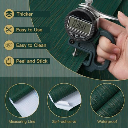 Toduso Dark Green Grasscloth Peel and Stick Wallpaper Modern Texture Contact Paper Bathroom Self Adhesive Wallpaper Removable Waterproof Wall Paper for Bedroom Cabinets Drawers Desk 17.3"x196.8" - color: Green, size: 17.3" x 196.8"