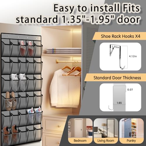 Kotkn Over the Door Shoe Organizer with 30 Breathable Mesh Pockets (2PC-Gray) - color: 2PC-Gray
