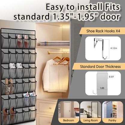 Kotkn Over the Door Shoe Organizer with 30 Breathable Mesh Pockets (2PC-Gray) - color: 2PC-Gray