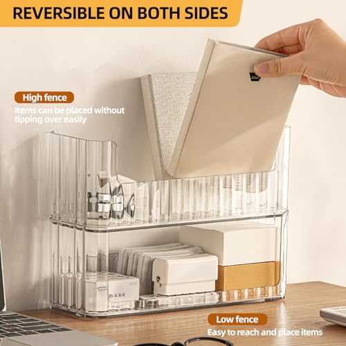 PAVSTINE 2-Tier Stackable Medicine Cabinet Organizer, Narrow Bathroom Makeup Organizer with Lipstick Holders & Cotton Swab Cases, Clear Countertop Shelf for Mirror Cabinet and Vanity - size: 2-Tier-Clear