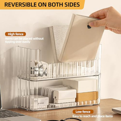 PAVSTINE 2-Tier Stackable Medicine Cabinet Organizer, Narrow Bathroom Makeup Organizer with Lipstick Holders & Cotton Swab Cases, Clear Countertop Shelf for Mirror Cabinet and Vanity - size: 2-Tier-Clear