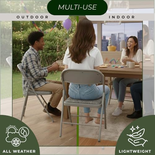 Pack of 2 (Fabric/Vinyl) Steel Frame Metal Foam Padded Folding Chairs (Black, Gray, White) (2-Pack - Fabric Gray) - color: 2-pack - Fabric Gray