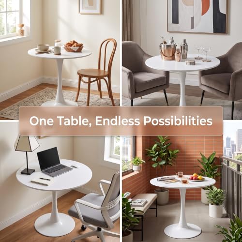 Small Round Dining Table 32" Tulip Table with Metal Pedestal, White | Tulip Table with Metal Pedestal & Thick MDF Top, Mid Century Small Bistro Table for Kitchen & Living Room - color: White-b, size: 31.5"D x 31.5"W x 29.1"H