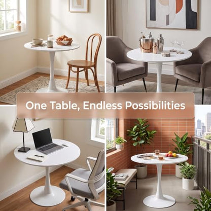 Small Round Dining Table 32" Tulip Table with Metal Pedestal, White | Tulip Table with Metal Pedestal & Thick MDF Top, Mid Century Small Bistro Table for Kitchen & Living Room - color: White-b, size: 31.5"D x 31.5"W x 29.1"H