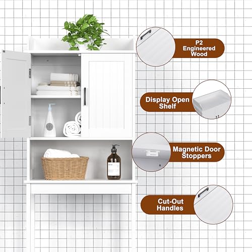 Yardenaler Over-The-Toilet Storage Shelf with Doors, Bathroom Freestanding Space Saver Organizer with Adjustable Shelf, White - color: White