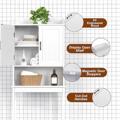 Yardenaler Over-The-Toilet Storage Shelf with Doors, Bathroom Freestanding Space Saver Organizer with Adjustable Shelf, White - color: White
