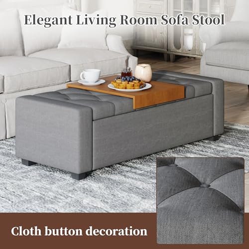 Upholstered Ottoman with Storage Bench (Charcoal) - color: Charcoal