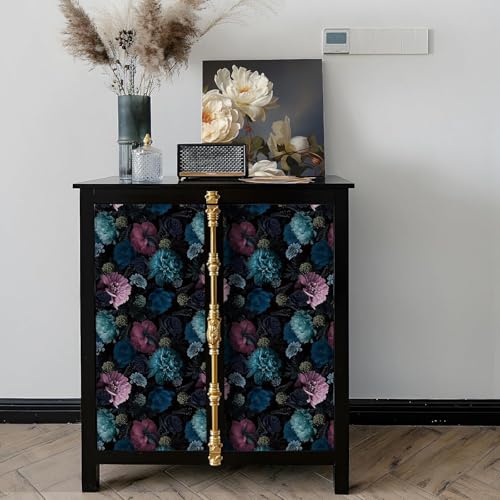 Livelynine Floral Wallpaper Peel and Stick Dark Moody Navy Blue Flowers Pink Peony Black Floral Wall Paper for Bathroom Purple Olive Green Vintage Contact Paper Renter Friendly Vinyl Dark 17.5x78.8 - size: 17.5" x 78.8"