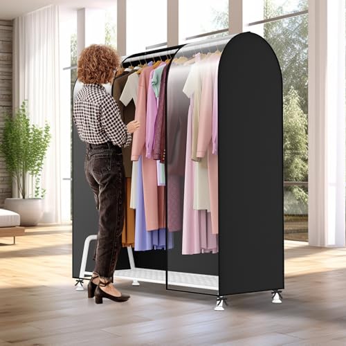 Zilink Clear Garment Rack Covers Garment Cover for Clothing Rack 50 in | Dustproof, Breathable, 2 Durable Zippers, Cover for Clothing Rack for Garment Rack (Rack Not Included) - size: 50"L x 20"W x 60"H - Clear/Black