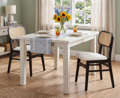 EALSON Rattan Dining Chairs Set of 2 Curved Back Farmhouse Dining Room Chairs Mid Century Modern Wood Kitchen Chairs Leather Upholstered Armless Side Chairs for Dining Room/Kitchen, White - color: Pu White, size: 2PCS