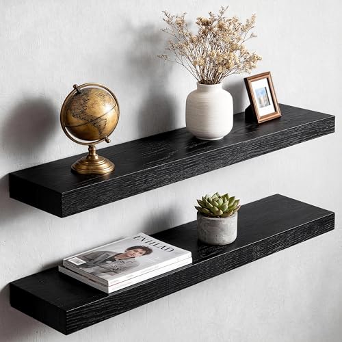 Floating Shelves for Wall(Set of 2)-36 Inch Black Wood Wall Shelf with Invisible Brackets for Bathroom,Bedroom,Drawingroom,Kitchen for Decor(Black,2pcs) - color: Black, size: 7.8"D x 36"W x 1.73"H