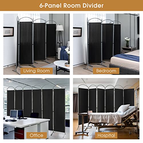 Giantex 1.8m(6.2피트) 접이식 6패널 룸 디바이더 블랙 - 330.2cm(130인치) 너비의 독립형 접이식 패브릭 프라이버시 스크린, 경량 휴대용 파티션 벽 칸막이 및 분리기, 홈 오피스, 아파트, 스튜디오용 - color: 블랙., size: 6-Panel