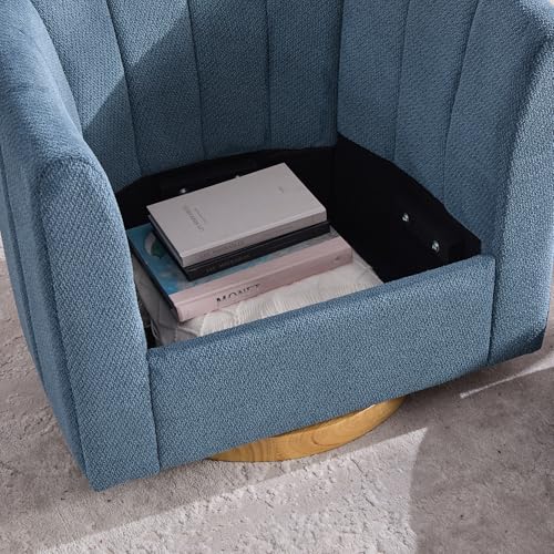 YaFiti Modern Swivel Accent Chair 1 pcs, Round Barrel Club Armchair, Blue | Premium Chenille Fabric, High-resilience Foam, Solid Wood Base, 350lbs Capacity, Upholstered Armchair for Living Bedroom - color: Blue