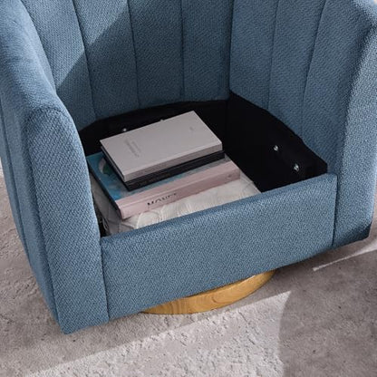 YaFiti Modern Swivel Accent Chair 1 pcs, Round Barrel Club Armchair, Blue | Premium Chenille Fabric, High-resilience Foam, Solid Wood Base, 350lbs Capacity, Upholstered Armchair for Living Bedroom - color: Blue