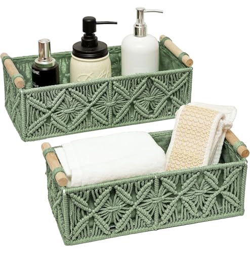 Boho Decor Basket for Toilelt Paper Storage Bathroom Baskets for Organizing | with Handle for Bedroom Living Room Nursery Home Decor and Entryway Countertop Storage Use,Green - color: green