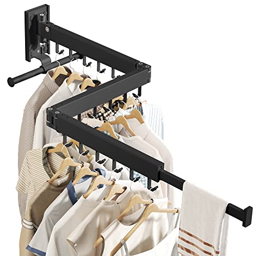 BOQORAD Drying Rack Clothing, Retractable Clothes Drying Rack,Wall Mounted Laundry Rack, Laundry Drying Rack Wall Mount,Collapsible Clothes Rack,can Fold Upward & Left & Right,Black Color - color: Black
