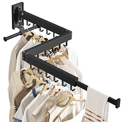 BOQORAD Drying Rack Clothing, Retractable Clothes Drying Rack,Wall Mounted Laundry Rack, Laundry Drying Rack Wall Mount,Collapsible Clothes Rack,can Fold Upward & Left & Right,Black Color - color: Black