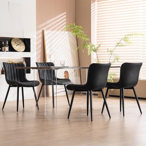 YOUNUOKE Dining Chairs Set of 2 Mid-Century Modern Kitchen Chair Black | Faux leather upholstered with Back, fits dining living waiting room guest reception. Waterproof easy to clean assemble, 300lb - color: Black