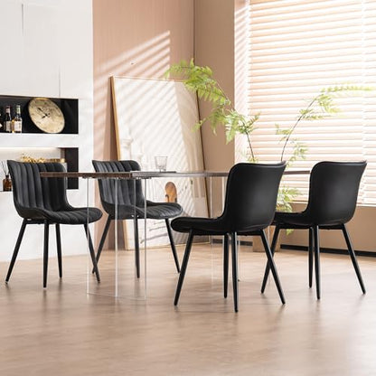 YOUNUOKE Dining Chairs Set of 2 Mid-Century Modern Kitchen Chair Black | Faux leather upholstered with Back, fits dining living waiting room guest reception. Waterproof easy to clean assemble, 300lb - color: Black