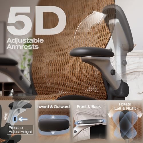 X100 Ergonomic Mesh Office Chair with Footrest, Big and Tall Home Desk Chair with 5D Flip-Up Arms, Adjustable 3D Lumbar Support, Gaming & Executive Computer Chair (Tangerine Burst) - color: Tangerine Burst