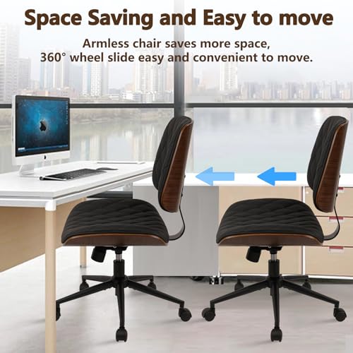 CLATINA Home Office Desk Chair with Wheels, Adjustable Height Armless Office Chair, PU Leather Mid Back 360 Swivel Computer Chair, Modern Walnut Chair for Home, Meeting, Reading Room,Black(4 pk) - color: Black Diamond-b, size: 4 Pack
