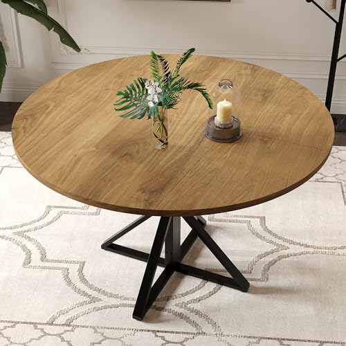 GarveeHome 47 Inch Round Dining Table for 4- Brown/Only Table | Circle Dinner Tables for Kitchen, Dining Room, Living Room, Meeting Room, Apartment - color: Brown