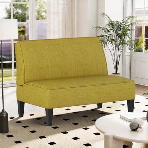 Small Loveseat, Green Mini Sofa Couch Accent Upholstered Bench with Back Living Room Bedroom Office Armless Love Seat Settee - color: Green