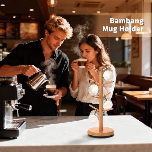 BAMBANG Mug Holder, 360° Rotating Mug Tree Holds 8 Coffee Cups, Space Saving Mug Rack with Stable Base for Kitchen Coffee Bar - color: Natural