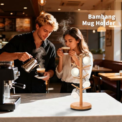 BAMBANG Mug Holder, 360° Rotating Mug Tree Holds 8 Coffee Cups, Space Saving Mug Rack with Stable Base for Kitchen Coffee Bar - color: Natural
