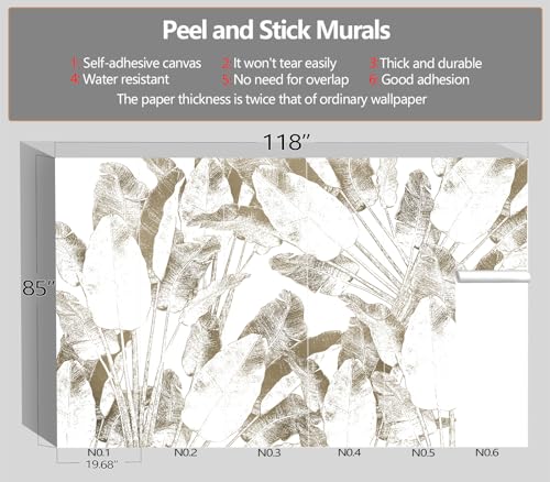 XMPMBM-Peel and Stick Beige Leaves Wallpaper Tropical Banana Leaf Mural | Tear-resistant,good adhesion,repositionable,and durable;does not peel off easily.size: M-118"X85" - color: X05, size: 118"x85"