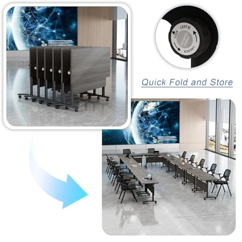 Folding Conference Table with Wheels, Flip Top Folding Conference Room Table for 2-12 Person, Mobile Training & Meeting Room Table, Modular Nesting Office Boardroom Desk with Lockable Casters - color: Elm, size: 71in