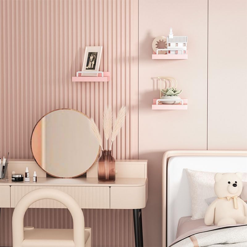 RYOFOBETTO Small Floating Shelf, 6X6 Inches Farmhouse Wall Shelves for Living Room, Bedroom, Picture Frames, Plants, Kitchen, Set of 3 (Pink and White) - color: Pink and White, size: 6"