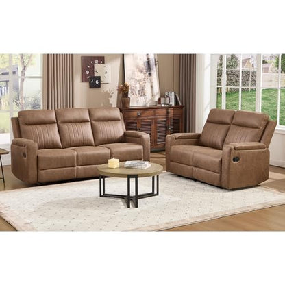 Manual Faux Leather Loveseat and Recliner Sofa Set, Wall-Hugger Reclining Living Room Furniture Set, 2-Seater Recliner Chair, 3-Seat Reclining Sofa Couches for Living Room, Villa, L-Brown, 2+3 - color: Light Brown, size: 58"W+79"W（2+3）