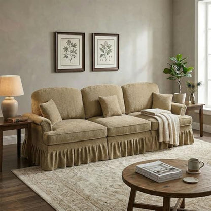 Modular Sectional Sofa Couch, Comfy Chenille Sofa with Removable Ruffled Skirt, Flared Armrests, Sturdy Legs, Convertible 3-Seat for Living Room, Bedroom, Apartment (Coffee) - color: Coffee, size: 107.1 Inch