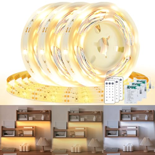 3 Pack 3.3FT Battery Powered LED Strip Lights with Remote Timer, 2700K-6000K Tunable White LED Cabinet Lights, Self-Adhesive Dimmable USB LED Strip Lights with12 Modes for Kitchen Bookshelf Cupboard - size: 3.3FT