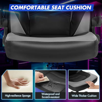 Sweetcrispy Computer Desk Chair, Lumbar Support Video Game Chair PU Leather | PU Leather Flip-up Armrest, Height Adjustable, 360 Swivel for Adults, Black Grey - color: Black Grey