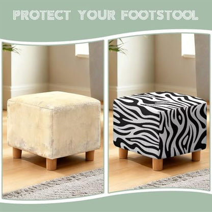 Zebra Stripe Print Ottoman Cover Square, Stretch Ottoman Cover, Anti Dust Ottomans Slipcover Square Washable Foot Stool Covers with Elastic Bottom - color: Zebra Stripe